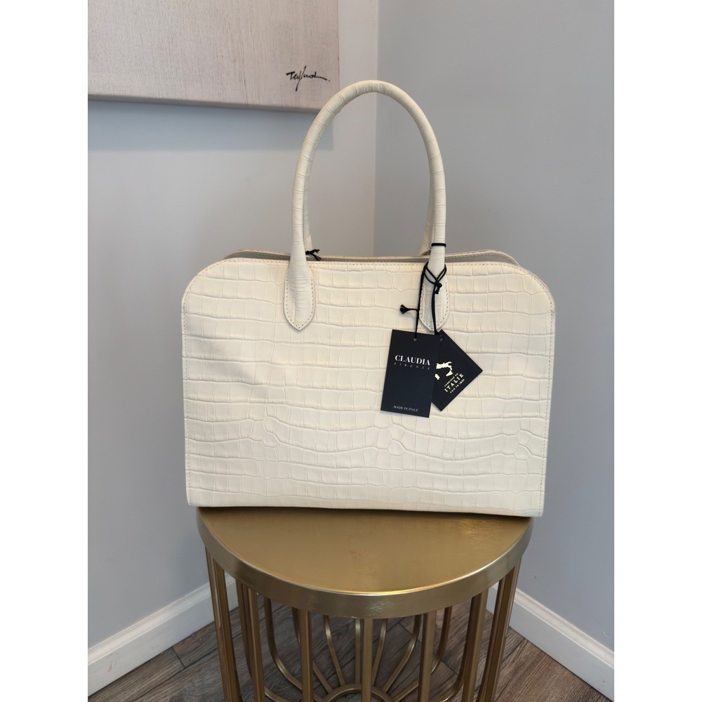 Claudia Firenze Cream Croc Embossed Leather Satchel Handbag NWT - Picture 2 of 12